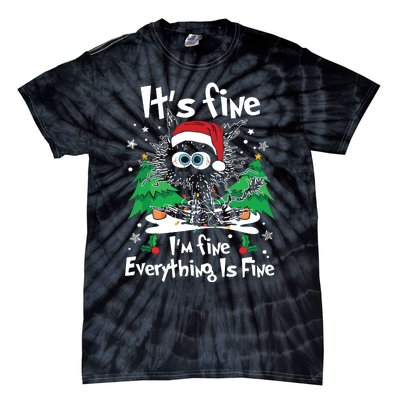 Black Cat Christmas Its Fine Im Fine Everything Is Fine Tie-Dye T-Shirt