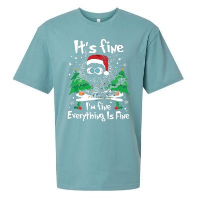 Black Cat Christmas Its Fine Im Fine Everything Is Fine Sueded Cloud Jersey T-Shirt