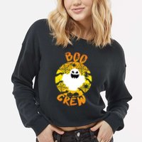Boo Crew Cute Halloween Ghost Cropped Pullover Crew