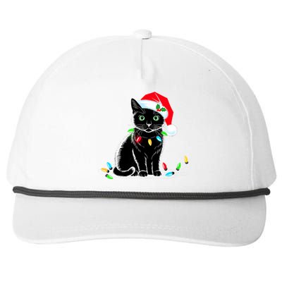 Black Cat Christmas Lights Santa Hat Funny Xmas Cat Lover Snapback Five-Panel Rope Hat