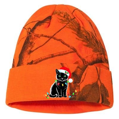 Black Cat Christmas Lights Santa Hat Funny Xmas Cat Lover Kati Licensed 12" Camo Beanie