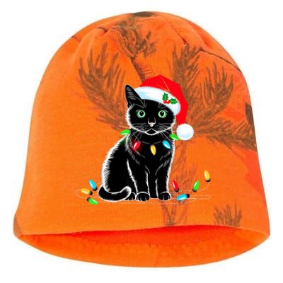 Black Cat Christmas Lights Santa Hat Funny Xmas Cat Lover Kati - Camo Knit Beanie