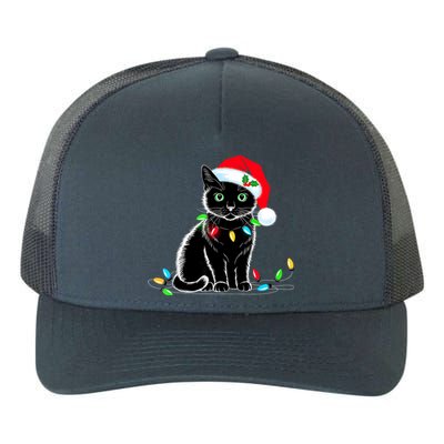 Black Cat Christmas Lights Santa Hat Funny Xmas Cat Lover Yupoong Adult 5-Panel Trucker Hat