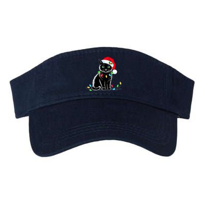 Black Cat Christmas Lights Santa Hat Funny Xmas Cat Lover Valucap Bio-Washed Visor