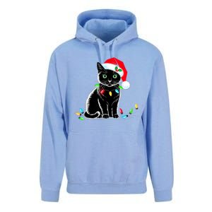 Black Cat Christmas Lights Santa Hat Funny Xmas Cat Lover Unisex Surf Hoodie