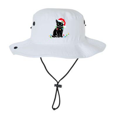 Black Cat Christmas Lights Santa Hat Funny Xmas Cat Lover Legacy Cool Fit Booney Bucket Hat