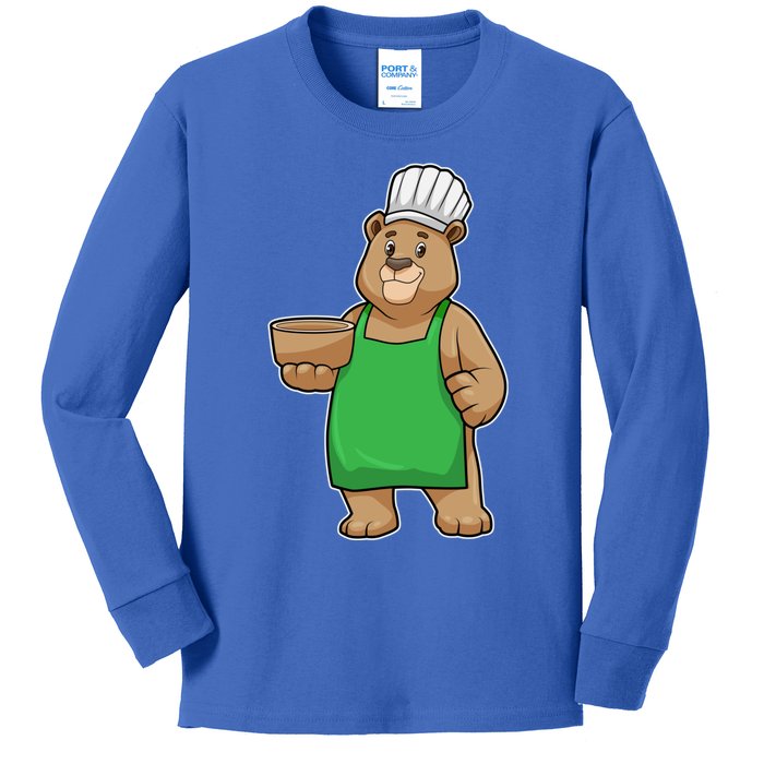 Bear Cook Chef Hat Bowl Gift Kids Long Sleeve Shirt