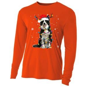 Border Collie Christmas Santa Xmas Lights Dog Lover Gift Cooling Performance Long Sleeve Crew