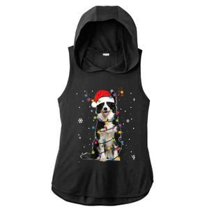 Border Collie Christmas Santa Xmas Lights Dog Lover Gift Ladies PosiCharge Tri-Blend Wicking Draft Hoodie Tank