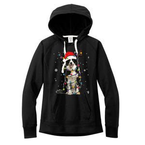 Border Collie Christmas Santa Xmas Lights Dog Lover Gift Women's Fleece Hoodie