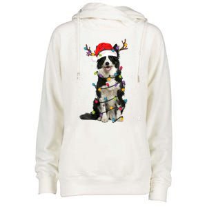 Border Collie Christmas Santa Xmas Lights Dog Lover Gift Womens Funnel Neck Pullover Hood