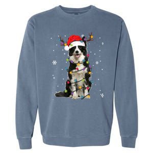 Border Collie Christmas Santa Xmas Lights Dog Lover Gift Garment-Dyed Sweatshirt