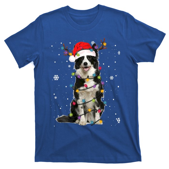 Border Collie Christmas Santa Xmas Lights Dog Lover Gift T-Shirt