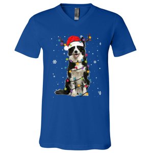 Border Collie Christmas Santa Xmas Lights Dog Lover Gift V-Neck T-Shirt