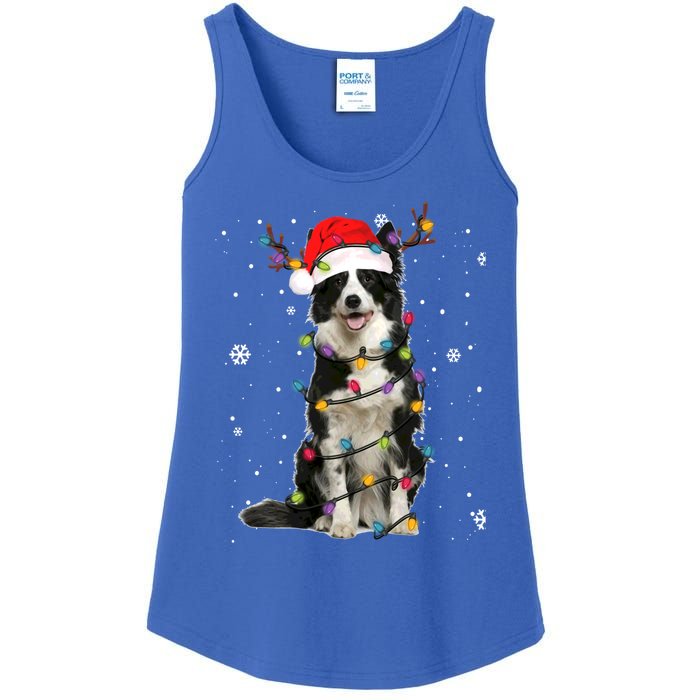 Border Collie Christmas Santa Xmas Lights Dog Lover Gift Ladies Essential Tank