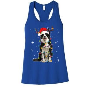 Border Collie Christmas Santa Xmas Lights Dog Lover Gift Women's Racerback Tank