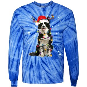 Border Collie Christmas Santa Xmas Lights Dog Lover Gift Tie-Dye Long Sleeve Shirt