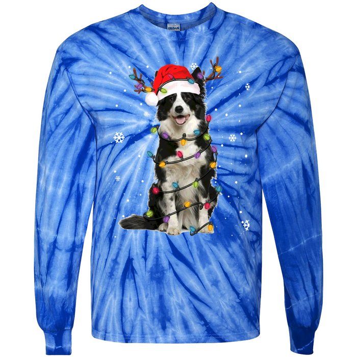 Border Collie Christmas Santa Xmas Lights Dog Lover Gift Tie-Dye Long Sleeve Shirt