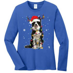 Border Collie Christmas Santa Xmas Lights Dog Lover Gift Ladies Long Sleeve Shirt