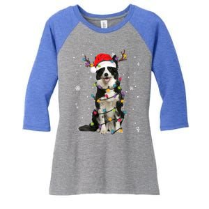 Border Collie Christmas Santa Xmas Lights Dog Lover Gift Women's Tri-Blend 3/4-Sleeve Raglan Shirt