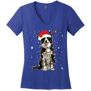 Border Collie Christmas Santa Xmas Lights Dog Lover Gift Women's V-Neck T-Shirt