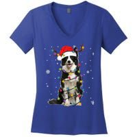 Border Collie Christmas Santa Xmas Lights Dog Lover Gift Women's V-Neck T-Shirt