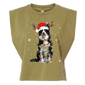 Border Collie Christmas Santa Xmas Lights Dog Lover Gift Garment-Dyed Women's Muscle Tee