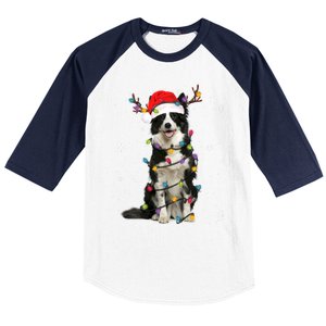 Border Collie Christmas Santa Xmas Lights Dog Lover Gift Baseball Sleeve Shirt