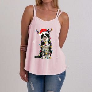 Border Collie Christmas Santa Xmas Lights Dog Lover Gift Women's Strappy Tank