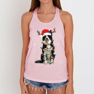 Border Collie Christmas Santa Xmas Lights Dog Lover Gift Women's Knotted Racerback Tank