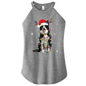 Border Collie Christmas Santa Xmas Lights Dog Lover Gift Women's Perfect Tri Rocker Tank