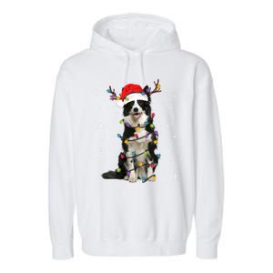 Border Collie Christmas Santa Xmas Lights Dog Lover Gift Garment-Dyed Fleece Hoodie