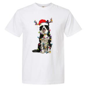 Border Collie Christmas Santa Xmas Lights Dog Lover Gift Garment-Dyed Heavyweight T-Shirt