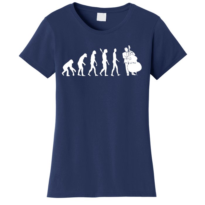 Bass Clef Double Bass Player Bass Guitarist Evolution Women's T-Shirt