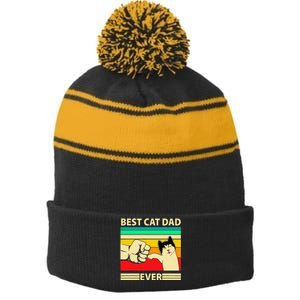 Best Cat Dad Ever Funny Cat Daddy Father Day Gift Stripe Pom Pom Beanie