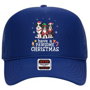 Border Collie Dogs Merry Mom Dad Have A Pawsome Christmas Cute Gift High Crown Mesh Back Trucker Hat