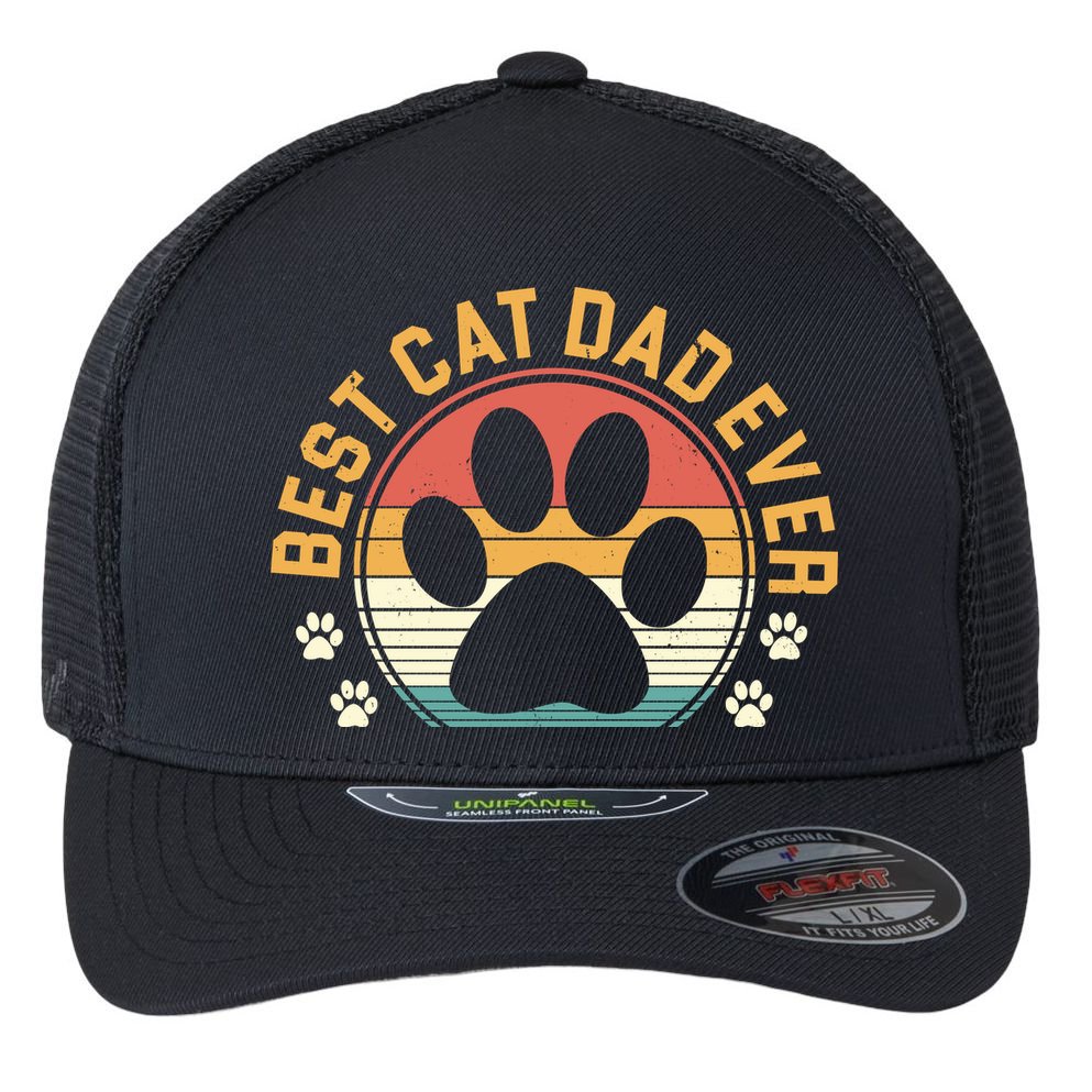 Best Cat Dad Ever Retro Sunset Flexfit Unipanel Trucker Cap