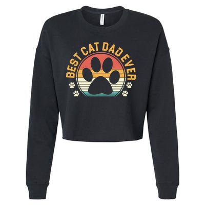 Best Cat Dad Ever Retro Sunset Cropped Pullover Crew