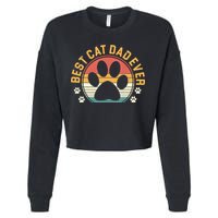 Best Cat Dad Ever Retro Sunset Cropped Pullover Crew