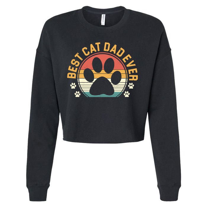 Best Cat Dad Ever Retro Sunset Cropped Pullover Crew