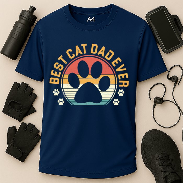 Best Cat Dad Ever Retro Sunset Cooling Performance Crew T-Shirt