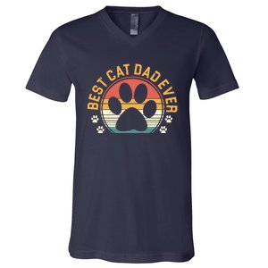 Best Cat Dad Ever Retro Sunset V-Neck T-Shirt