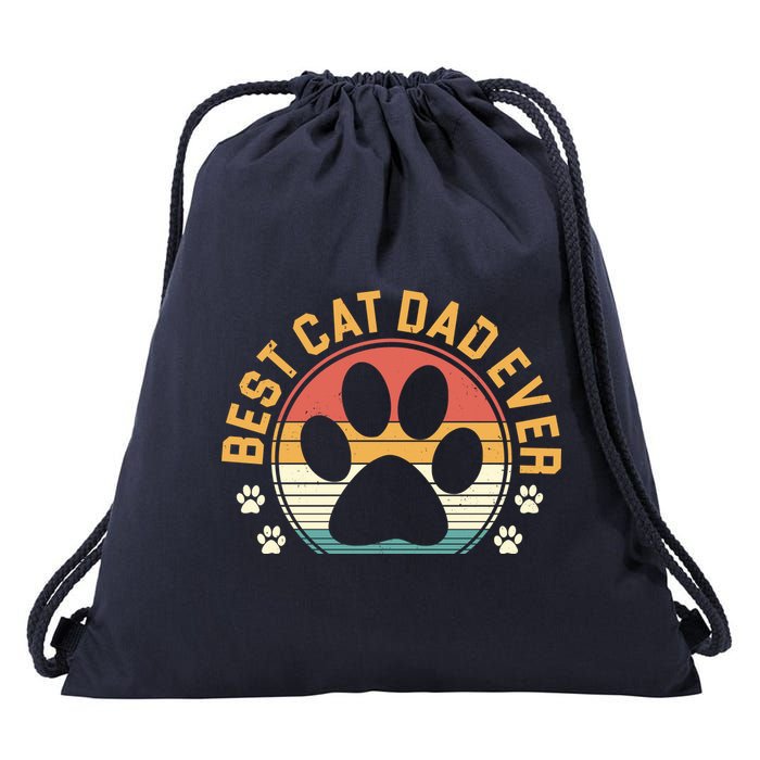 Best Cat Dad Ever Retro Sunset Drawstring Bag