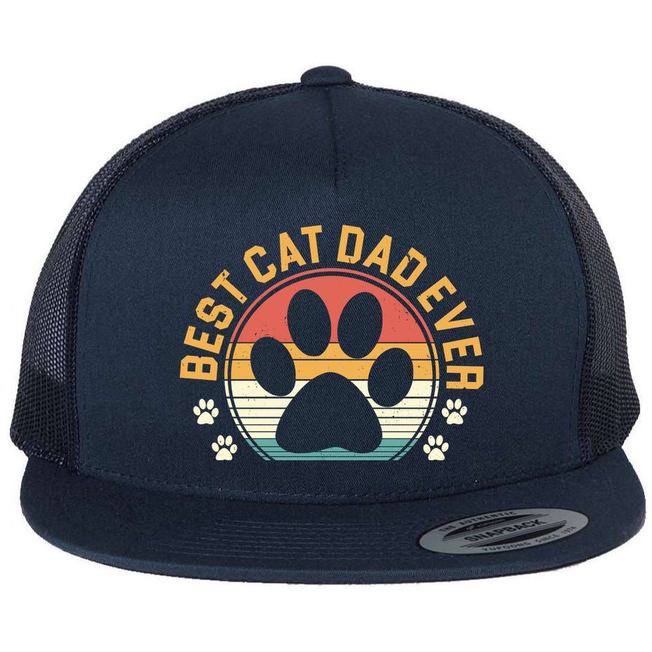 Best Cat Dad Ever Retro Sunset Flat Bill Trucker Hat