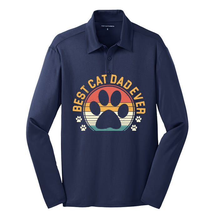 Best Cat Dad Ever Retro Sunset Silk Touch Performance Long Sleeve Polo