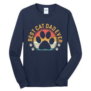 Best Cat Dad Ever Retro Sunset Tall Long Sleeve T-Shirt