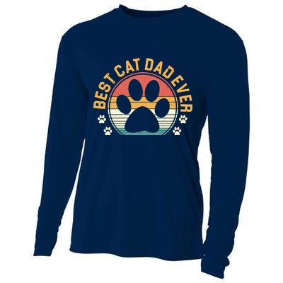 Best Cat Dad Ever Retro Sunset Cooling Performance Long Sleeve Crew