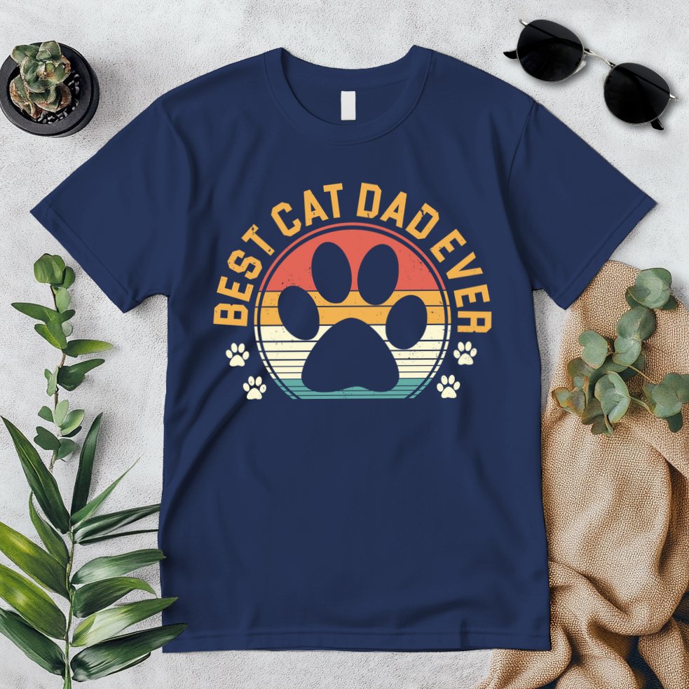 Best Cat Dad Ever Retro Sunset Premium T-Shirt