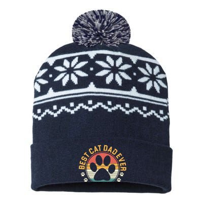 Best Cat Dad Ever Retro Sunset USA-Made Snowflake Beanie