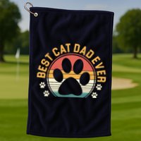 Best Cat Dad Ever Retro Sunset Golf Towel